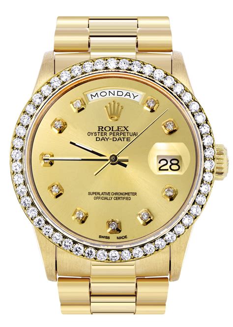 rolex daydate model with rolex in the bezels|Rolex presidential diamond bezel price.